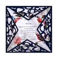 Laser cut navy blue wedding invitation with intricate floral lace and bird card - Navy Blue