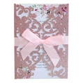 Invito matrimonio rosa glitterato tagliato al laser con elegante fiocco in raso - Rosa Scintillante