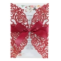 Elegant red glitter laser-cut wedding invitation with rose pattern and red satin ribbon - Red