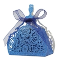 Blue glitter princess dress candy box with laser-cut lace and organza ribbon bow - Glitter Royal Blue