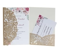Elegant gold glitter laser cut rose wedding invitation set with watercolor floral card - Glitter Rose Gold
