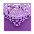 Elegant purple laser-cut invitation envelope set with floral lace pattern and inner card - Dark Purple