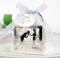 Silver hollow heart wedding candy box with ribbon and Thank You tag for party favors - Reflective Silver