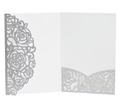 Elegant laser-cut cream wedding invitation with silver glitter rose floral design - Silver Glitter