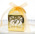 Elegante scatola porta confetti a cigno dorata con nastro in organza per matrimoni - Oro Riflettente