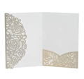 Laser-cut white wedding invitation card with rose hollow design and gold glitter paper - Light Gold Glitter