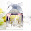 Silver laser cut wedding favor box with Mr & Mrs silhouette and blue satin ribbon - Reflective Silver