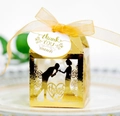 Goldene Laser-Cut Hochzeits-Gastgeschenkbox mit Herzanhänger und Schleife für Pralinen - Reflektierendes Gold