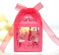 Red laser-cut wedding favor box with romantic proposal silhouette and Love text - Pearlescent Red