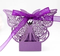 Purple laser cut butterfly candy box with rose pattern and matching satin ribbon - Dark Purple