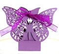 Elegant purple butterfly hollow candy box with laser-cut patterns and satin ribbon bow - 50 Pieces / Deep purple