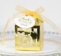 Golden laser-cut wedding gift box with ribbon and a thank you tag for parties - Reflective Gold