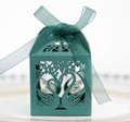 Elegant dark green laser cut swan favor box with green ribbon for wedding and parties - Dark Green