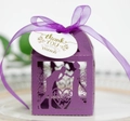Elegant purple hollow heart gift box with laser-cut couple design and satin ribbon - Dark Purple