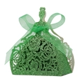Green glitter laser cut candy box in princess dress shape with emerald ribbon bow - Glitter Green