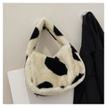 Fashionable plush tote bag featuring a black and white cow print texture for women - Off-white Cow Print