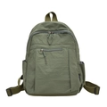 Army green water-resistant nylon backpack with front zipper pocket for school and travel - Army Green