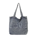 Retro hellblaue Shopper-Tasche aus gewaschenem Denim mit LOVE-Schriftzug und viel Platz - Denim-Blau