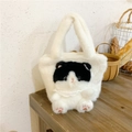 Süße weiße Plüsch-Handtasche im Katzen-Design mit weichem Kunstfell-Finish - Weiß