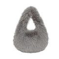 Bolso de mano minimalista en piel sintética gris con textura suave y estilo tipo hobo - Gris