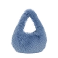 Bolso de mano minimalista en felpa azul con silueta triangular y suave textura de pelo - Azul