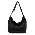Black canvas crossbody bag featuring contrast white stitching and adjustable strap - Black