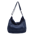 Deep blue denim crossbody bag with contrast stitching and adjustable strap in retro style - Dark Blue