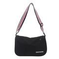Minimalist black canvas shoulder bag with red white and blue striped wide strap - Black
