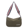 Army green nylon crossbody bag with striped shoulder strap and KEAIYOUPIN logo - Green