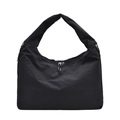Minimalistische schwarze Nylon Hobo-Tasche in Halbmondform mit doppeltem Reißverschluss - Schwarz