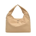 Minimalistische beige Nylon-Einkaufstasche mit Plissee-Struktur und Reißverschluss - Hellbeige