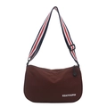 Borsa a tracolla in tela marrone scuro con ampia tracolla a righe rosse, bianche e blu - Marrone