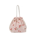 Bolso de pana rosa con estampado de cerezas y cierre de cordón blanco ajustable - Cereza rosa
