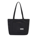 Minimalistische zwarte nylon tote bag met groot voorvak en zilveren modelabel - Zwart