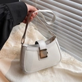 Minimalist white leather underarm bag with gold metal buckle for women's fashion - White
