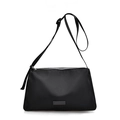 Minimalist black nylon crossbody bag with adjustable shoulder strap and silver zipper - Black