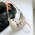 Bolso de mano elegante color crema con lazo plateado y correa de hombro extraíble - Blanco Roto