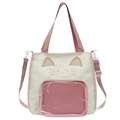 Japanische Umhängetasche im Katzendesign in Beige und Rosa mit süßen Katzenohren - Rosa