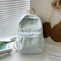 Light blue backpack with cute cartoon cat and bow pattern for school students - Blue