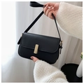Retro schwarze minimalistische Umhängetasche mit elegantem Goldverschluss für Damen Stil - Schwarz