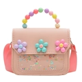 Borsa rosa per bambine con fiori colorati, perline, paillettes e tracolla regolabile - Taglia unica / Rosa
