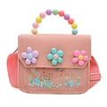 Borsa rosa per bambini con fiori 3D, finestra glitterata e manico di perline - Taglia unica / Rosa scuro