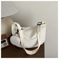 Minimalist cream white nylon crossbody bag with small round coin pouch and wide strap - White