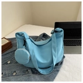 Light blue corduroy crescent bag with a small coin purse and adjustable wide shoulder strap - Blue