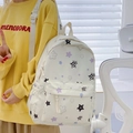 Star pattern school backpack for girls in cream white with purple and black star prints - Black And Purple Star Pattern