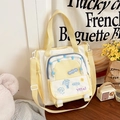 Chique geel en crème canvas shopper met Happy Days-patch en verstelbare schouderriem - Geel