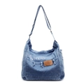 Dunkelblaue Denim-Tragetasche mit Buchstabendruck und breitem Schultergurt - Blau