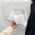 Chic white crocodile pattern hobo bag with gold zipper and wide shoulder strap - White