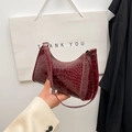 Mini wine red baguette bag with crocodile pattern and stylish underarm shoulder strap - Burgundy