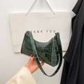 Deep green crocodile embossed moon-shaped underarm bag with glossy finish and shoulder strap - Dark Green